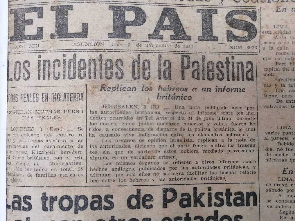 La prensa paraguaya le dio un principal destaque a la resolución de la ONU en 1947. Foto: Juan Carlos Dos Santos. 
