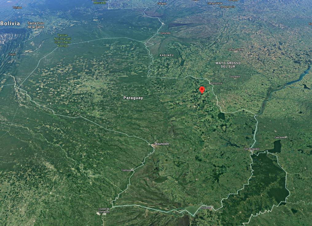 El enfrentamiento se produjo en la zona de Cerro Guasu, departamento de Amambay. Foto: Google Maps.
