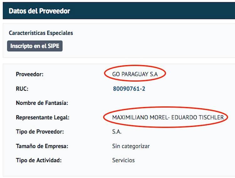 Tischler es representante legal de la empresa contratada por Conatel y que está consorciada con Go Paraguay SA, donde aparece Maximiliano Morel, hijo de Carlos Morel (director).