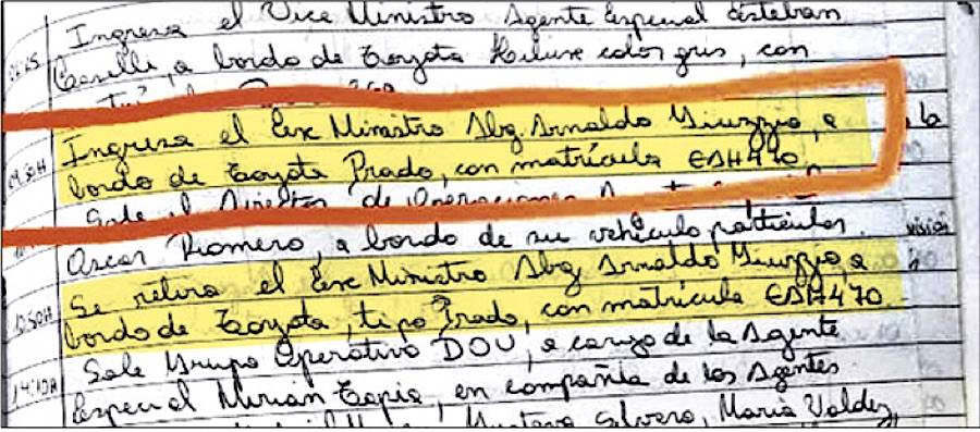 Record of admission of former minister Arnaldo Giuzzio to the Senad, which was registered at a checkpoint on May 19.