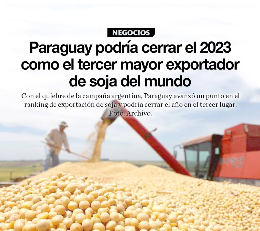 Paraguay podría cerrar el 2023 como el tercer mayor exportador de soja del mundo