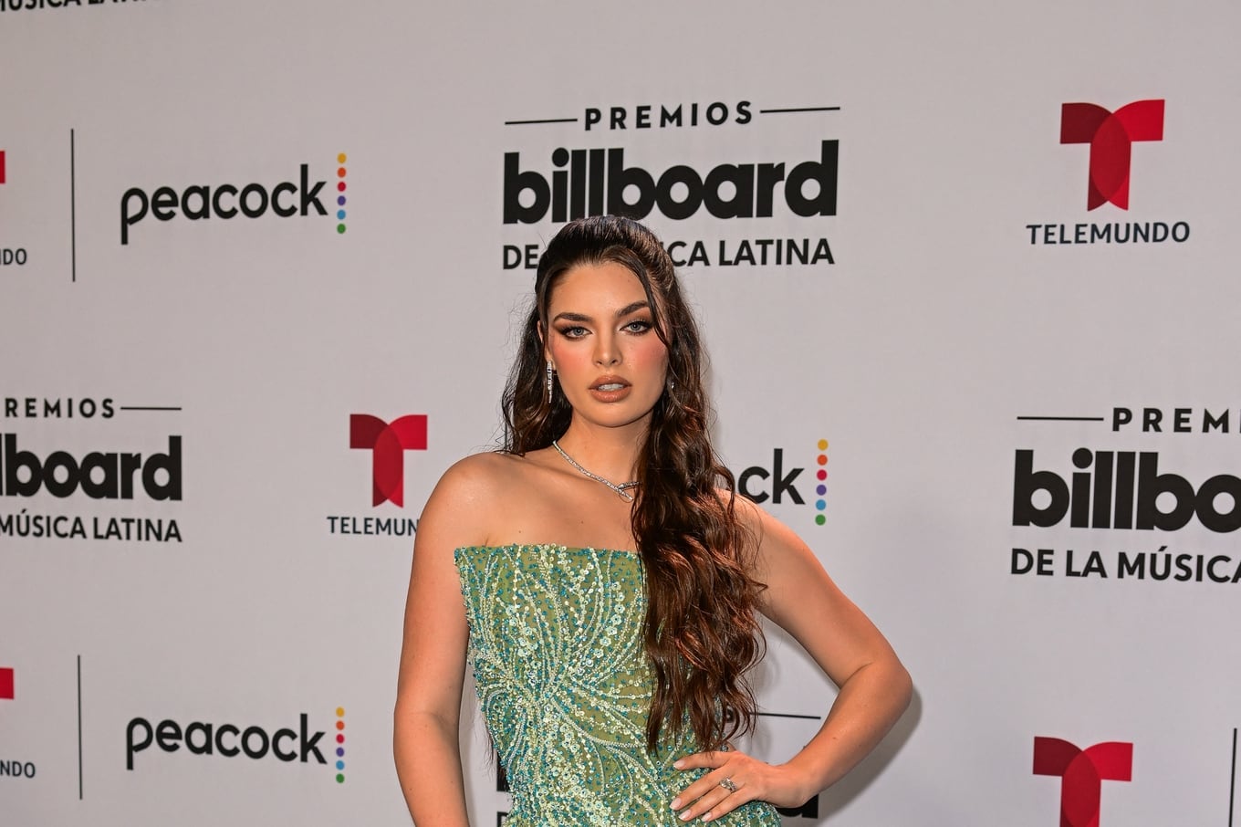 Paraguyan model Nadia Ferreira arrives for the Billboard Latin Music Awards at the Watsco Center in Miami, Florida, on October 5, 2023. (Photo by GIORGIO VIERA / AFP)