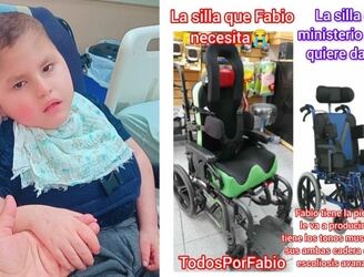El pequeño Fabio requiere de una silla de ruedas pediátrica postural. Foto: Facebook.