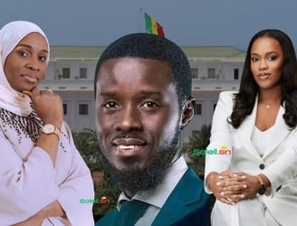 El presidente de Senegal con sus dos esposas.