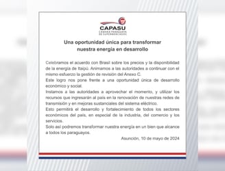 Comunicado de la Cámara Paraguaya de Supermercados (Capasu).