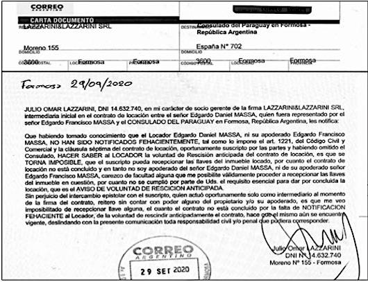 La Nación / Cónsul notificó rescisión de alquiler al intermediario y no al  propietario