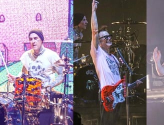 Travis Barker, Mark Hoppus y Tom DeLonge, integran Blink-182. Foto: Eduardo Velázquez / Nación Media
