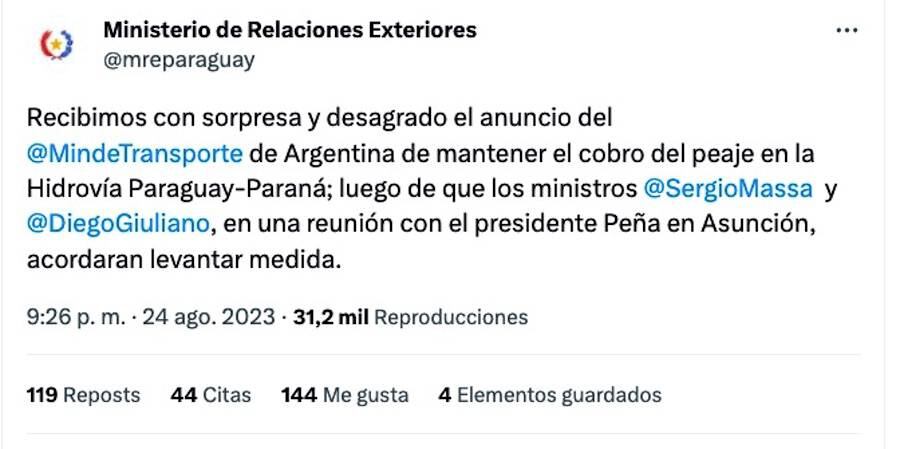 Mensaje de la Cancillería luego de conocerse la versión en medios argentinos