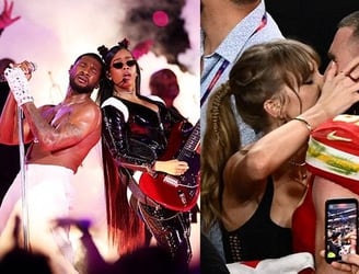 Presentación de Usher y el beso de Taylor. 
Fotos: AFP.