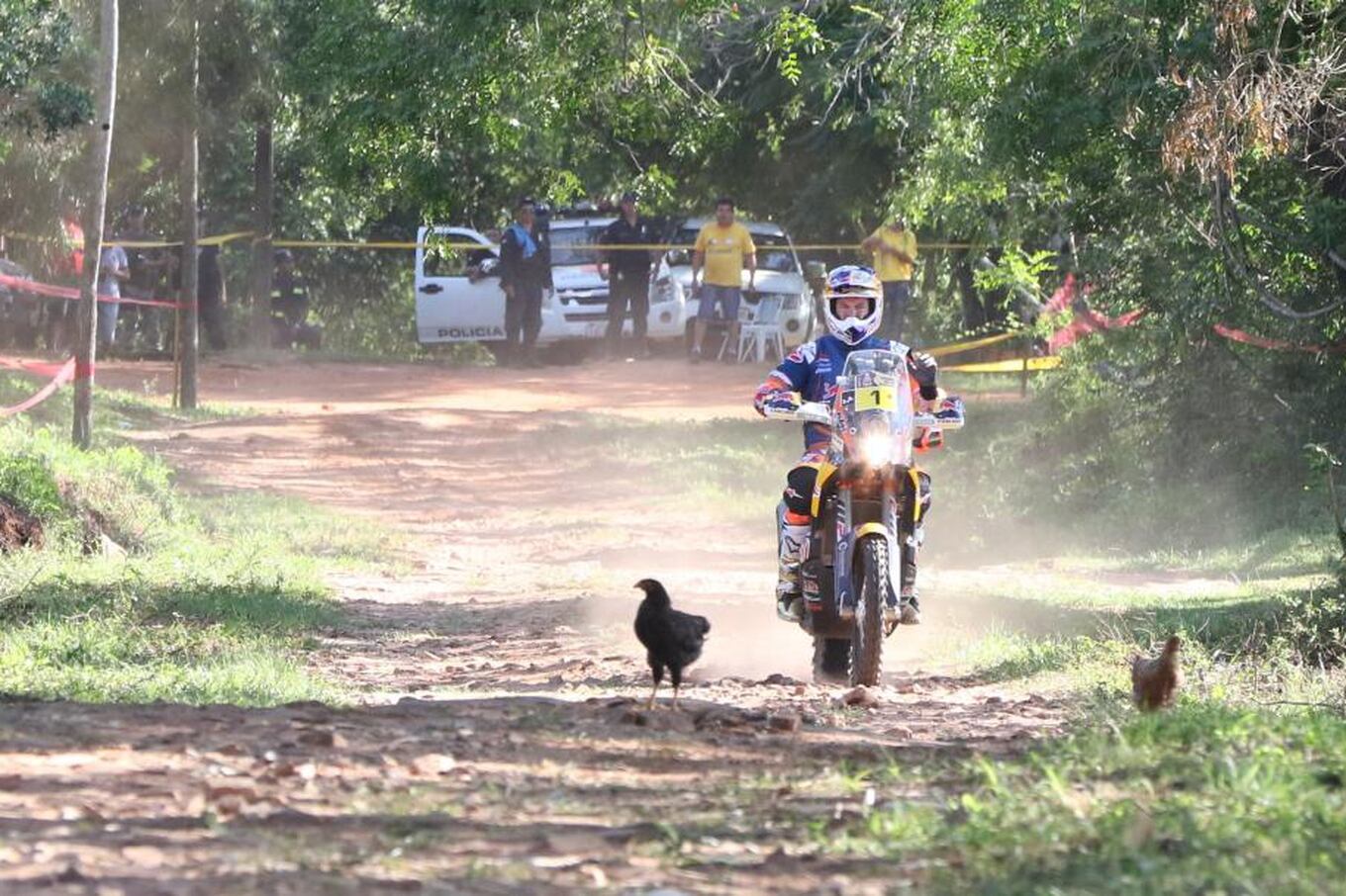 Un par de gallinas le dieron la bienvenida a Toby Price en Nueva Colombia.