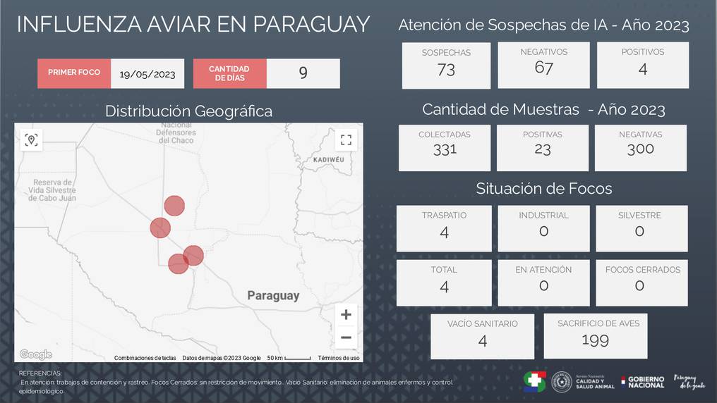 El mapa del Chaco marca los cuatro focos donde se realizaron exitosamente los vacÃ­os sanitarios. Foto: Captura de pantalla