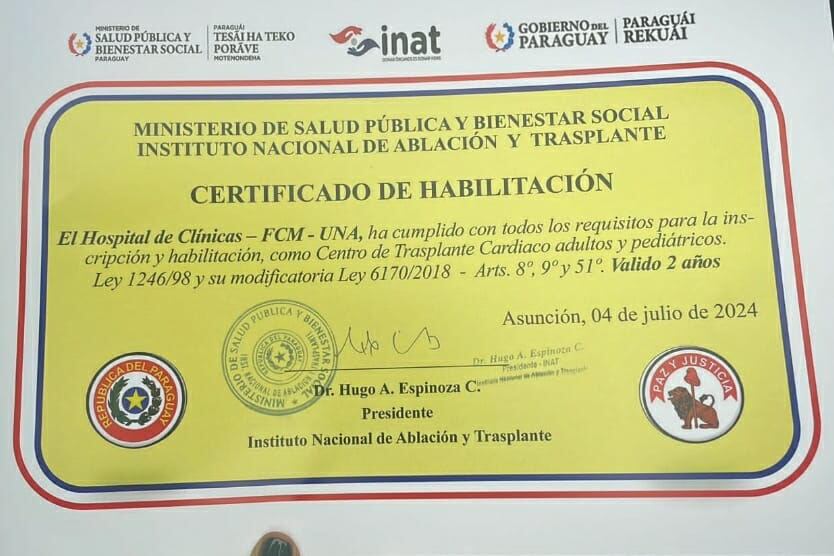 En coincidencia con el mes aniversario N° 130, el Hospital de Clínicas de la Universidad Nacional de Asunción (HC-UNA) habilitará el centro de trasplantes cardíacos y pediátricos por parte del Instituto Nacional de Ablación y Trasplantes (INAT). Foto: Gentileza