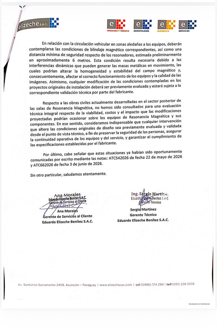 El documento, remitido por la firma Eduardo Elizeche Benítez S.A.C.