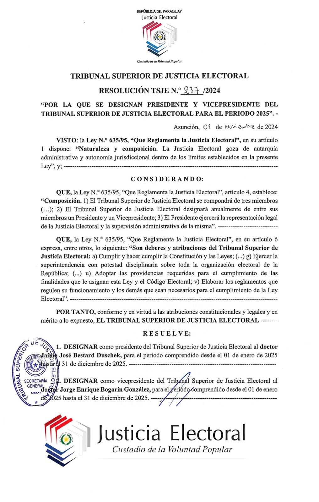 Resolución del Tribunal Superior de Justicia Electoral. Foto: Gentileza