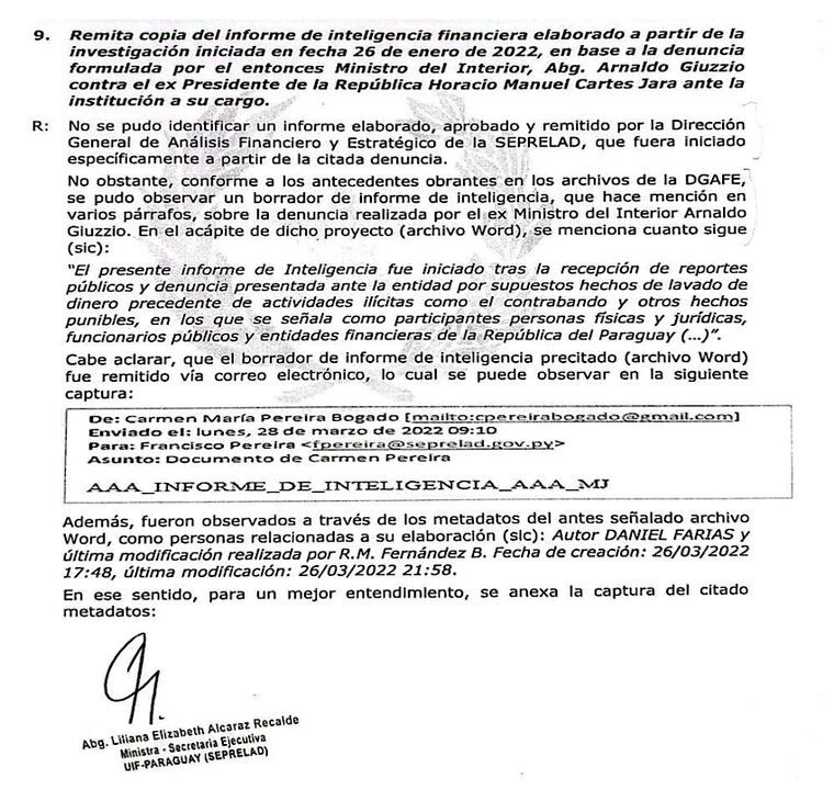 EL ARCHIVO SECRETO: UN INFORME REMITIDO POR LA SEPRELAD REVELA ORIGEN DE LAS FILTRACIONES. FOTO: GENTILEZA