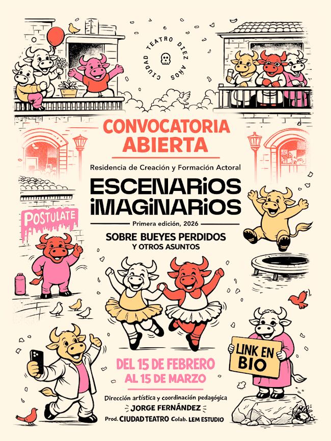 Flyer de la residencia “Escenarios Imaginarios”, de Ciudad Teatro.