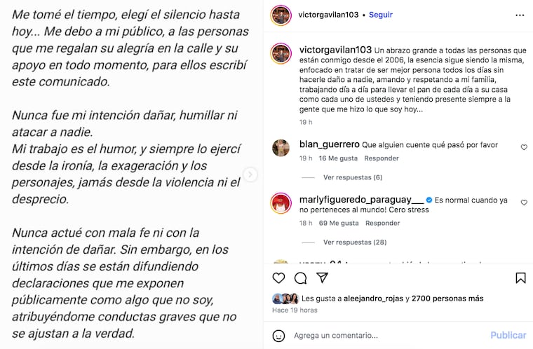 Captura del post de Víctor 'Piroka' Gavilán, en respuesta a Viviana Figueredo.