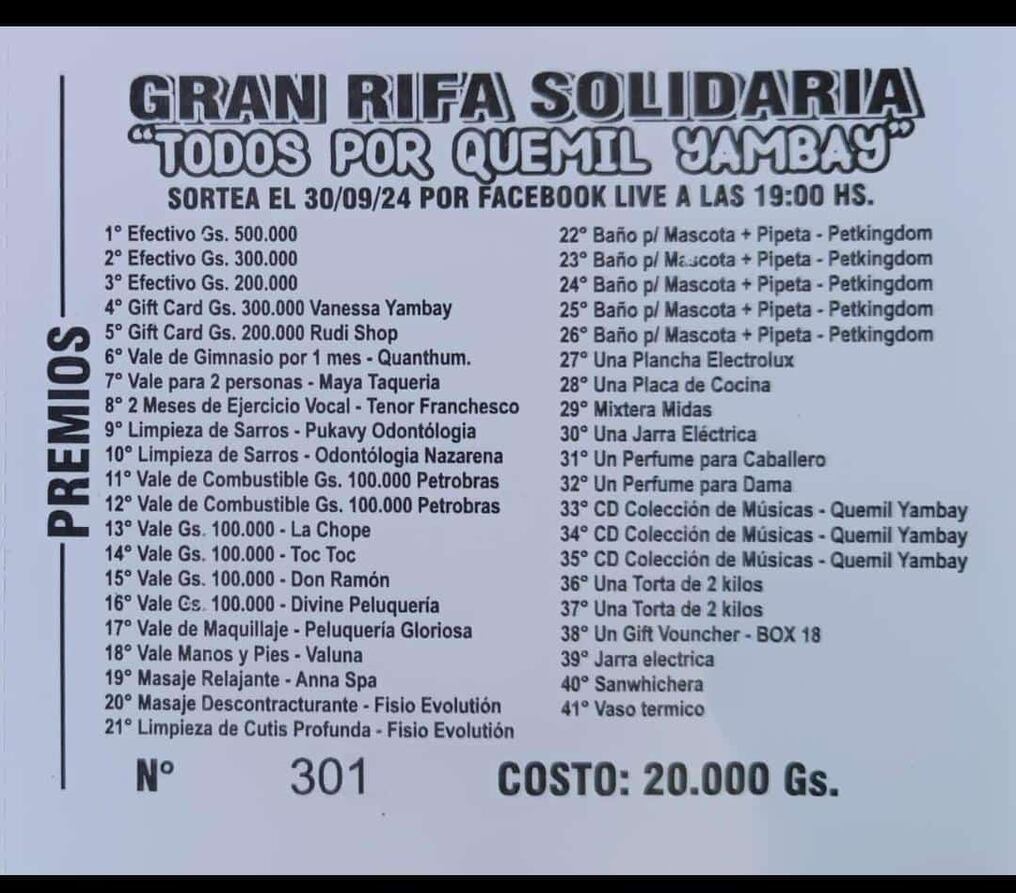 El sorteo de la rifa está previsto, se realice el 30 de setiembre. Foto: Gentileza