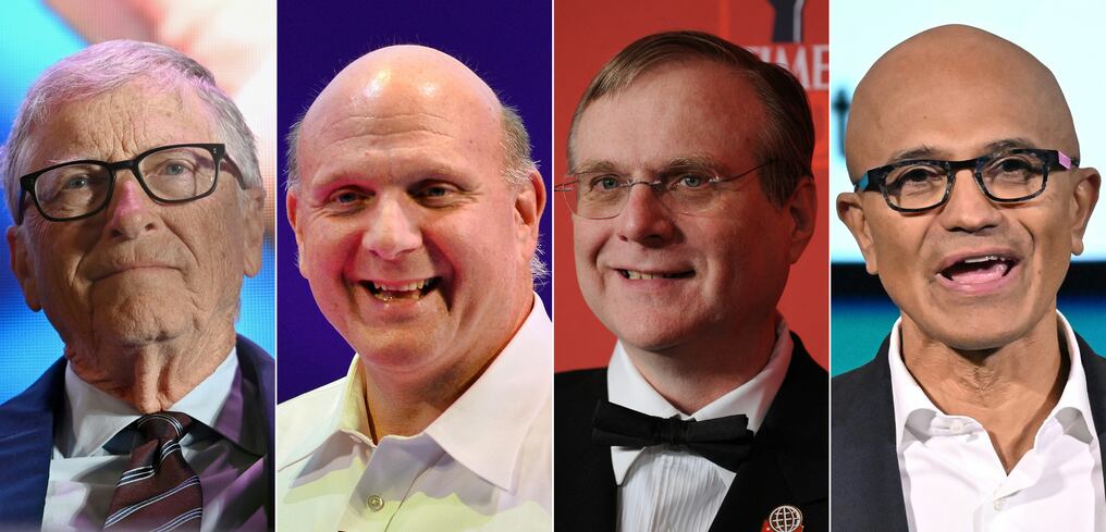 Bill Gates, Steve Ballmer, Paul Allen y Satya Nadella. Foto: AFP