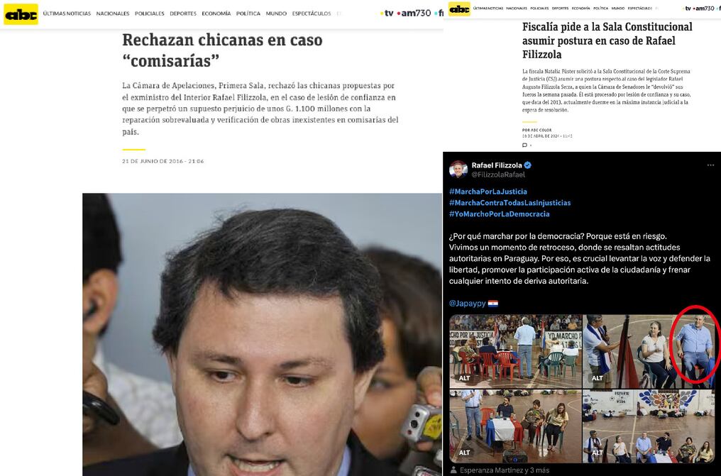 El escurridizo Rafael Filizzola que lleva más de una década dilatando procesos judiciales que afronta por denuncias de corrupción, ahora marcha por la justicia