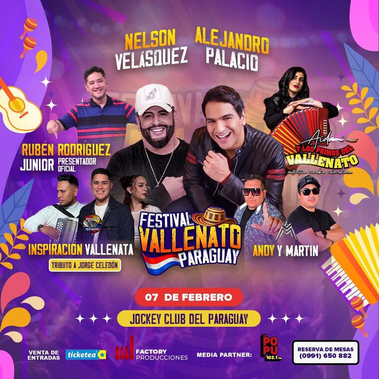 El Festival Vallenato Paraguay se llevará a cabo en el Jockey Club Paraguayo.