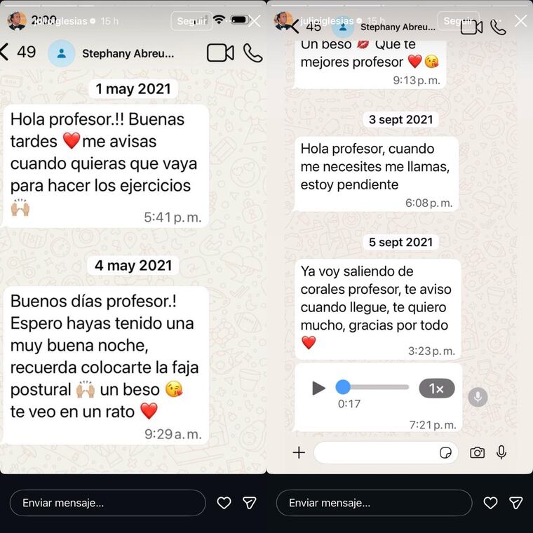 Con los chats difundidos, Julio Iglesias espera que se compruebe la farsa de parte de mujeres que lo denuncian por agresión sexual.