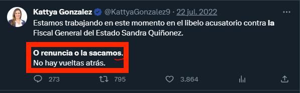 En redes sociales recordaron la “amenaza” que había hecho la entonces diputada Kattya González a la anterior fiscal general, Sandra Quiñónez, sin generar polémica alguna. Foto: Gentileza