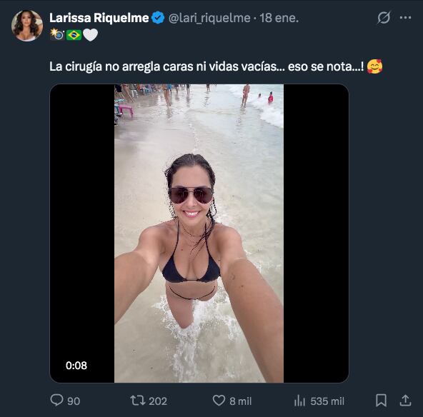 Larissa Riquelme lanzó un sugerente mensaje acerca de las cirugías.