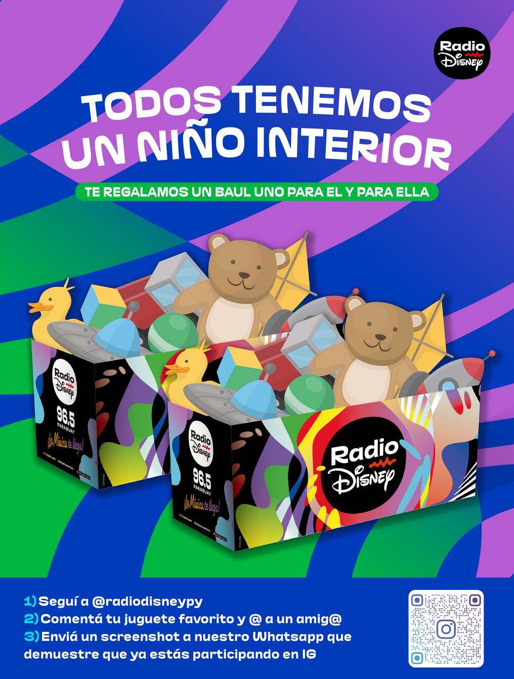 Radio Disney cree en la magia de la niñez y la importancia de crear momentos inolvidables. Por eso, en el Día del Niño prepararon dos baúles de juguetes. Foto: Gentileza