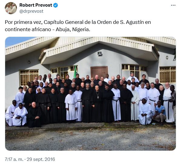 Publicación del 29 de setiembre de 2016 de Robert Prevost sobre la visita de la orden agustina en Nigeria. Foto: Captura de pantalla