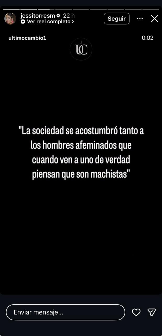 Captura de la frase compartida por Jessica Torres, sobre hombres afeminados.