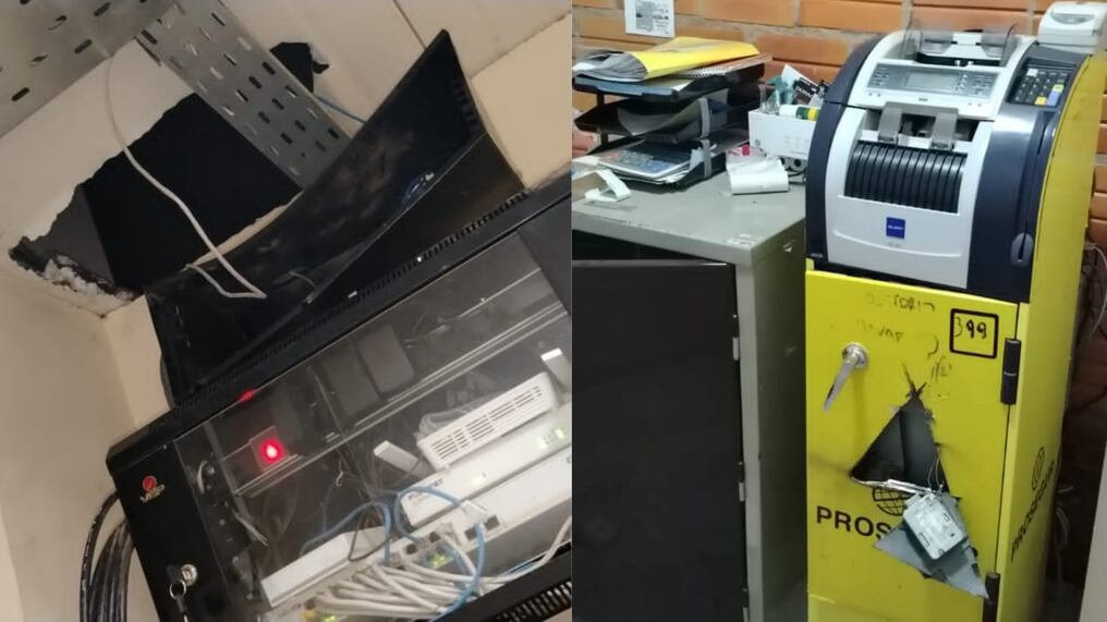 Los delincuentes aparentemente habrían utilizado algún tipo de herramienta pesada para violentar la parte posterior del cajero de depósito. Foto: Gentileza