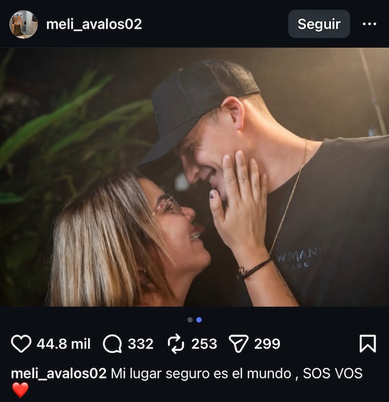 Captura del post de Melissa Ávalos dedicado a Orlando Gill.