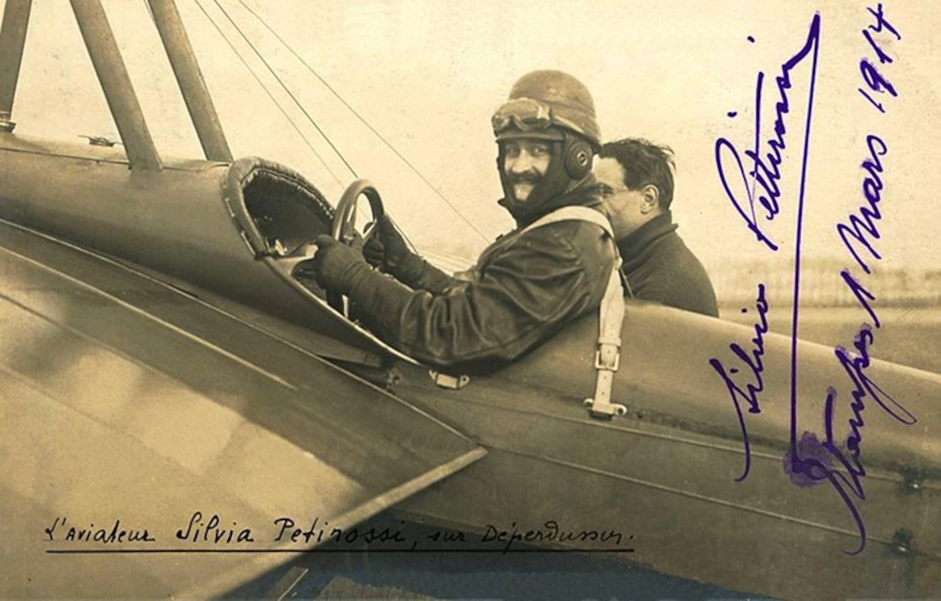Silvio Pettirossi a bordo de su Deperdussing aún en Francia en marzo de 1914. Foto Gentileza Antonio Luis Sapienza