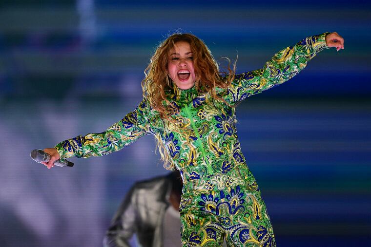 Colombian singer Shakira performs during a free concert at Copacabana beach in Rio de Janeiro, Brazil on May 2, 2026. (Photo by Pablo PORCIUNCULA / AFP)