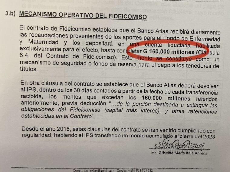 Acá se lee que el banco Atlas retiene todos los meses G. 160 mil millones de los Fondos de Salud del IPS para garantizar el pago de la deuda por el dinero que malutilizaron