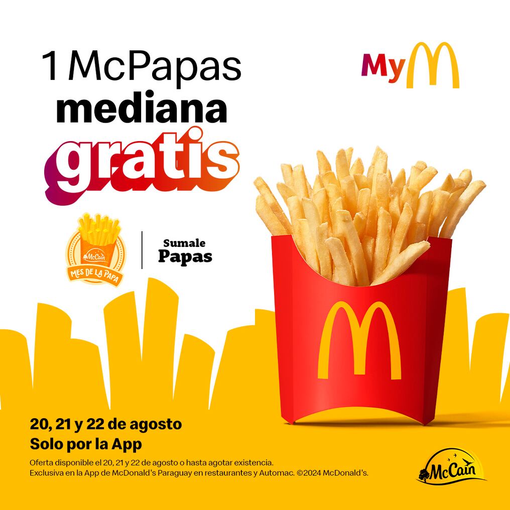 A través de la App de McDonald’s, los usuarios podrán canjear un cupón para obtener una McPapa Mediana gratis. Foto: Gentileza