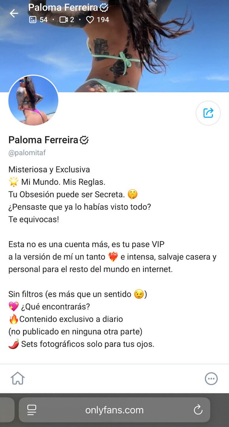 Captura del perfil de Paloma Ferreira en OnlyFans.