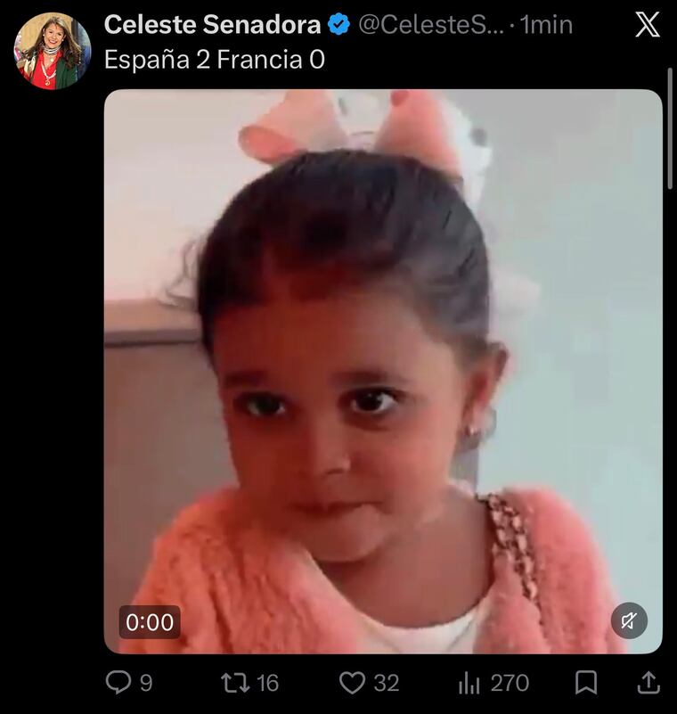 La reacción de Celeste Amarilla, tras derrota de Francia ante España.
