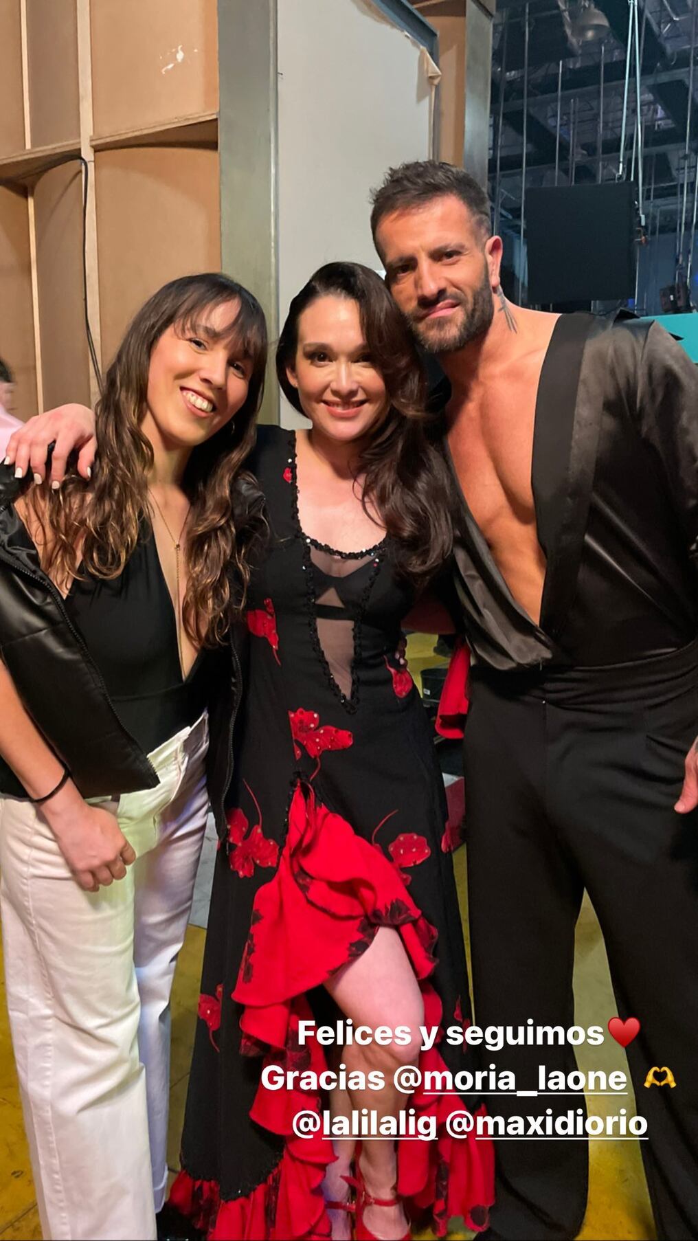 Cotty Rossi, Lali González y Maxi Diorio tras salvarse de la eliminación. Foto: Gentileza