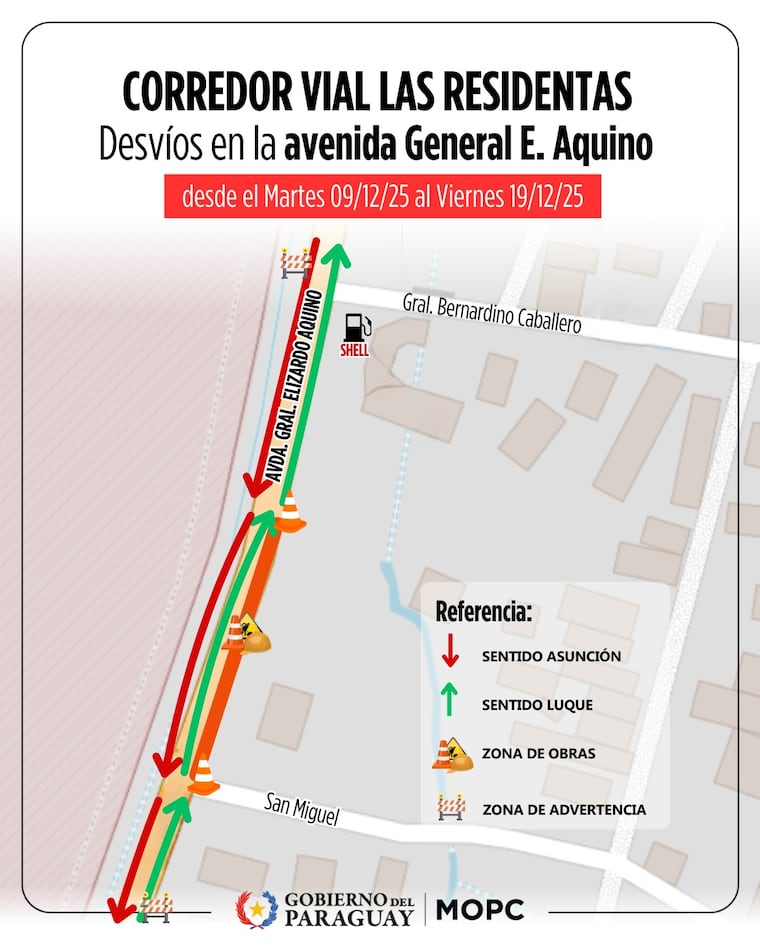 Luque: anuncian nueva fase de desvíos en la avenida Elizardo Aquino