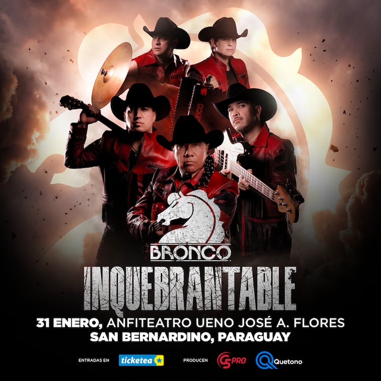 Bronco se presentará en el Anfiteatro José Asunción Flores, en enero del 2027.
