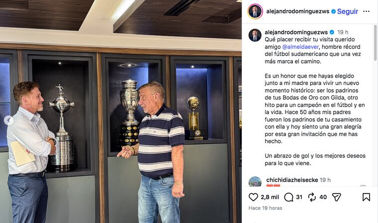 Captura del post de Alejandro Domínguez Wilson-Smith sobre las Bodas de Oro de Ever Almeida.