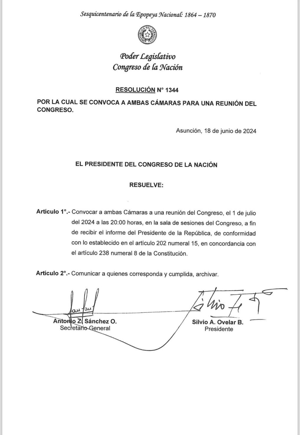 Convocatoria para el informe de gestión del presidente de la República Santiago Peña. Foto; Gentileza