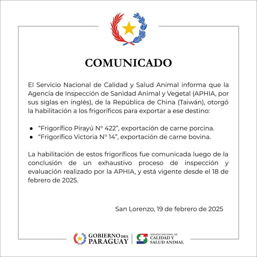 Comunicado de Senacsa. Foto: Gentileza
