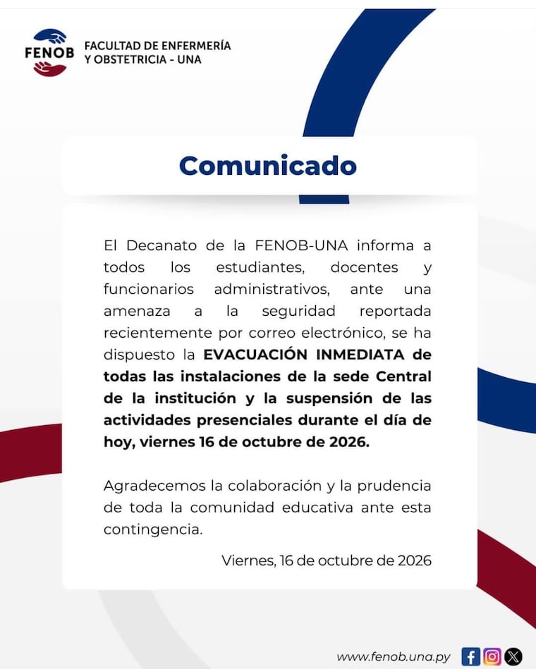 Comunicado de la FENOB-UNA difundido en redes sociales.