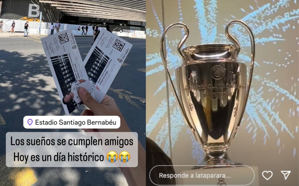 El par de influencers se mostró en el emblemático estadio del club Real Madrid. Foto: Gentileza