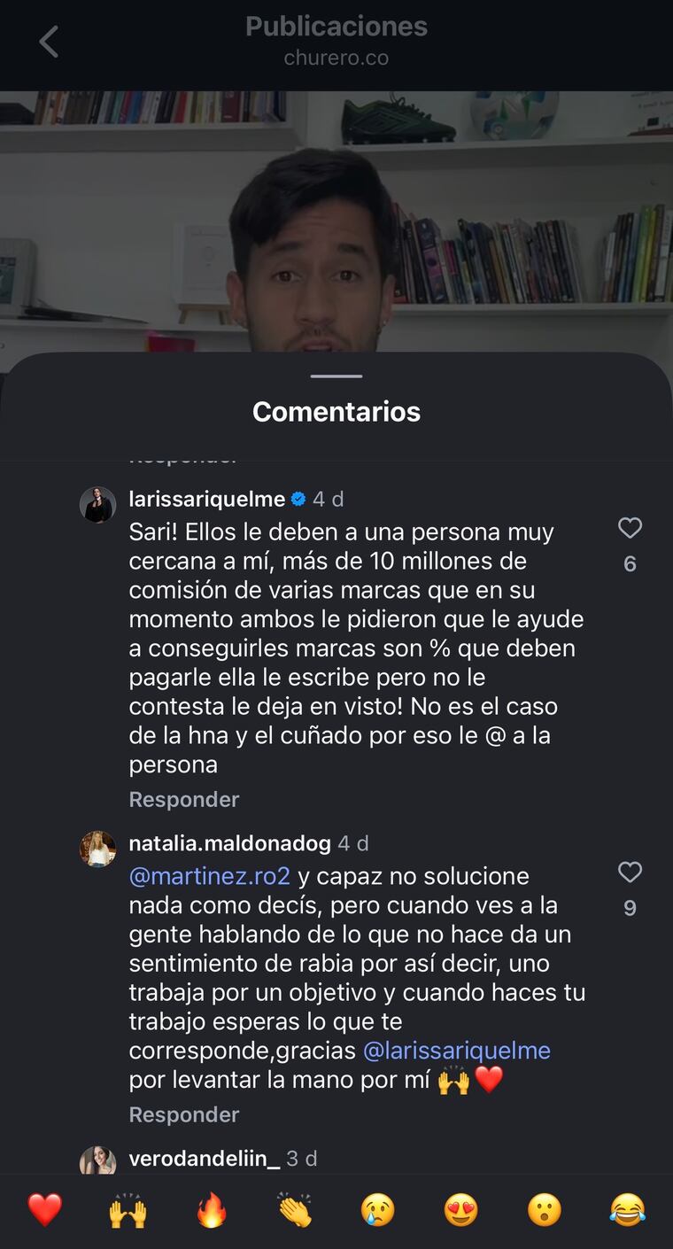 Captura de críticas de Larissa Riquelme a Iván Torres y su esposa.