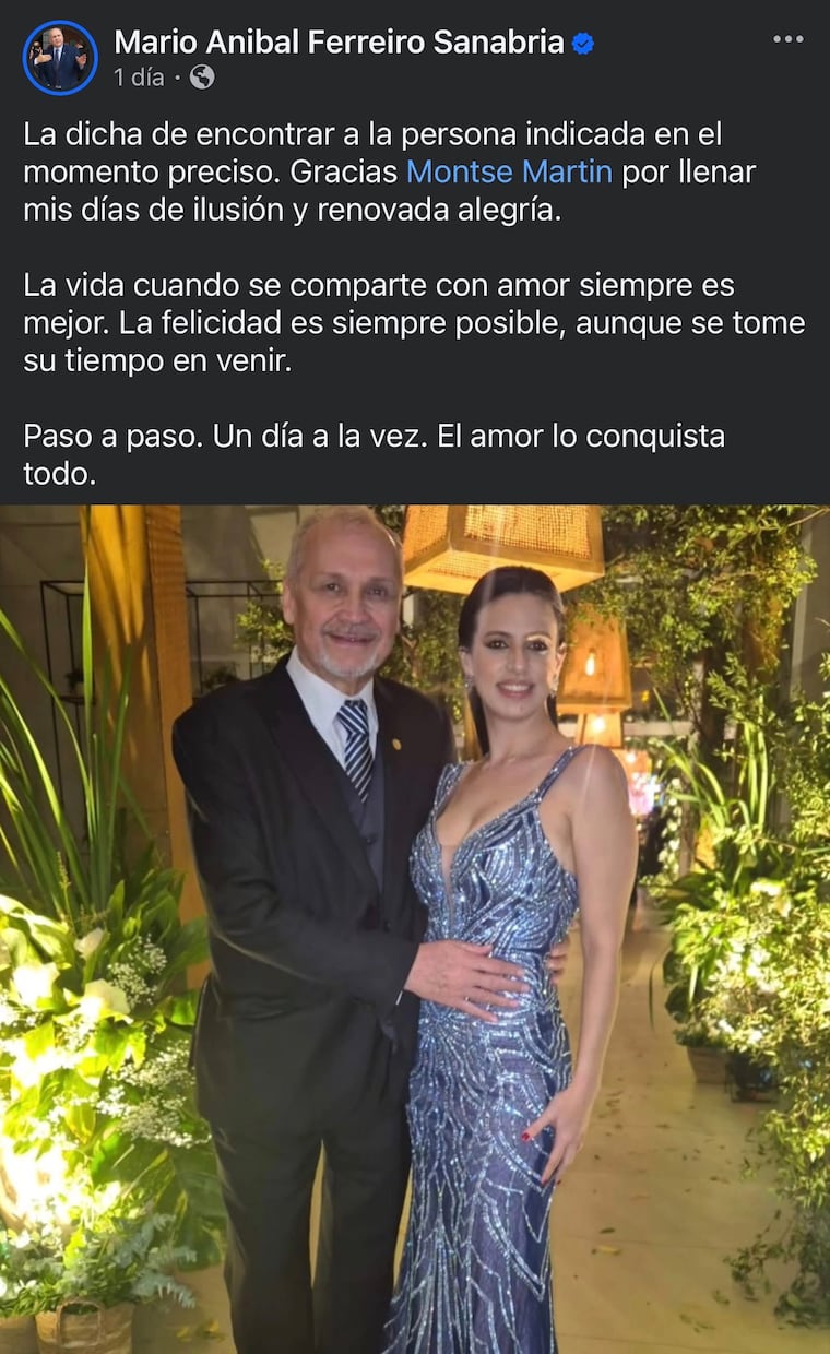 Captura del post de Mario Ferreiro presentando a su novia, Montse Martin.
