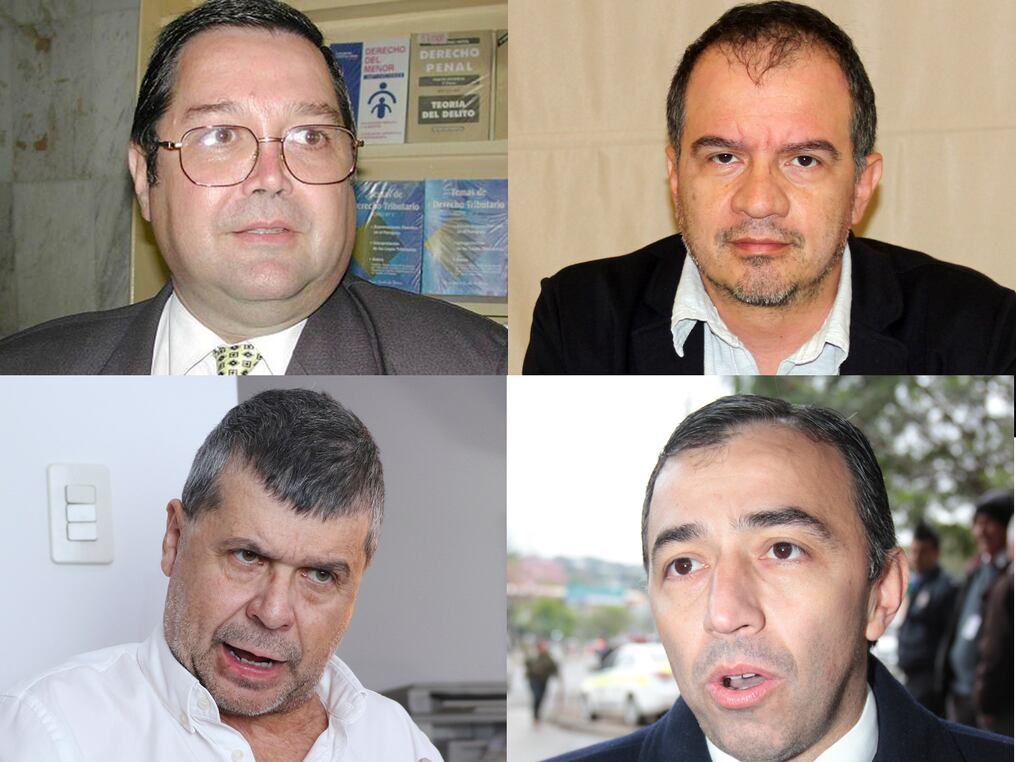 Los abogados Osvaldo Granada, Jorge Rolón Luna, Felino Amarilla y Emilio Fúster buscan paralizar la causa que pesa contra el expresidente Abdo Benítez y su gavilla. Foto: Archivo